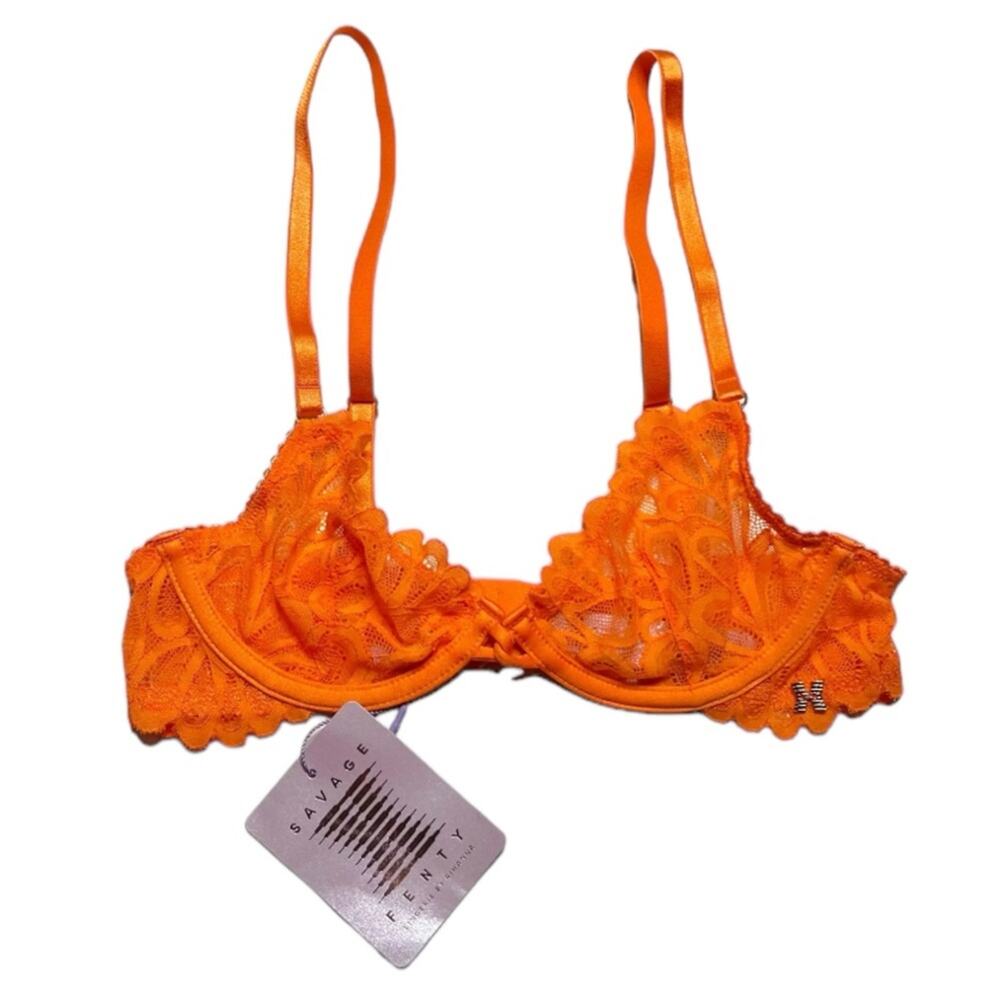 Savage X Fenty Savage Not Sorry Ultra Demi Unlined Lace Bra Orange Size 32A